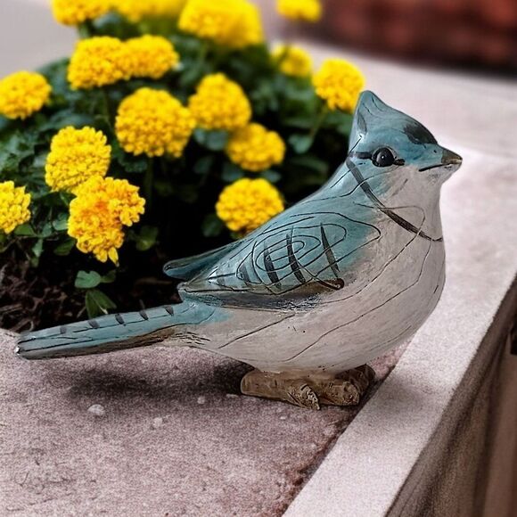 Carved Blue Jay Bird Figure Resin Hadpainted Diorama Shadowbox Cottage Garden. - Picture 12 of 16